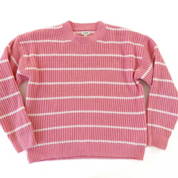 J.Crew Sweater Womens Large Pink White Chenille Striped Crewneck - Picture 3 of 8